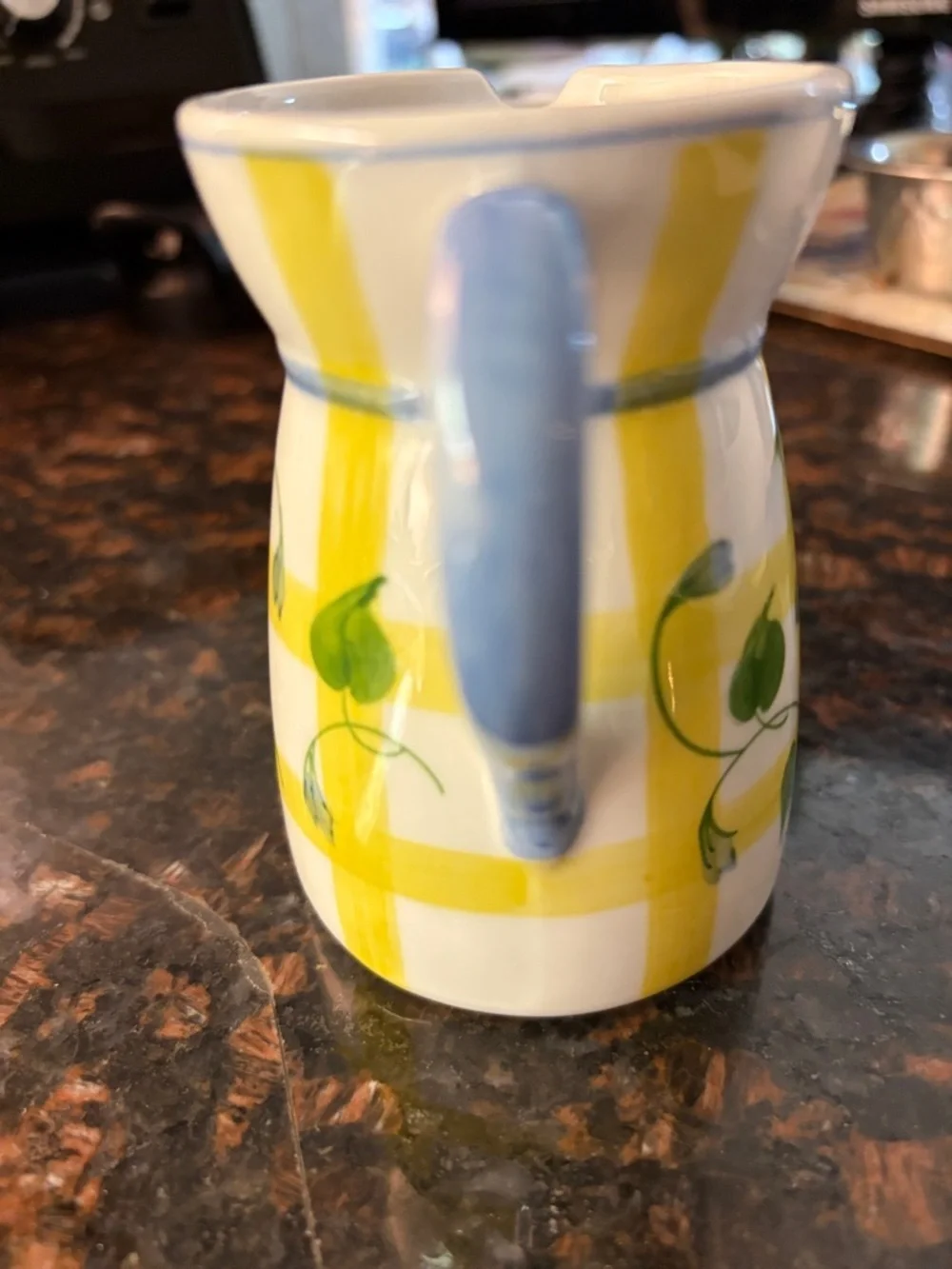 Andrea by Sadek  yellow lattice and violet Vintage hand painted 6 oz creamer.